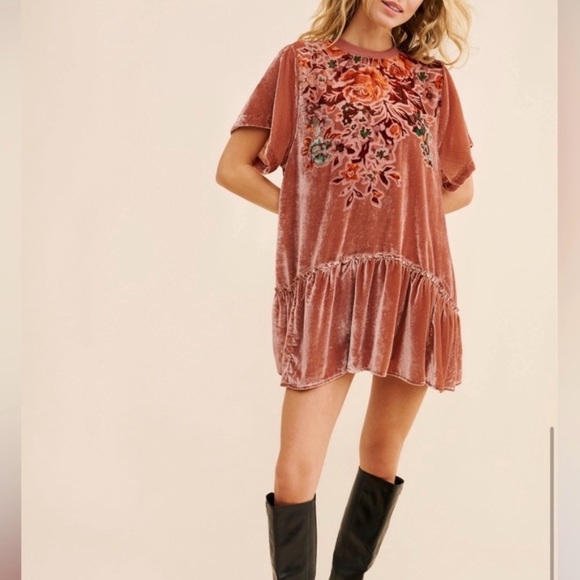 NEW NWT Free People Sweet Echoes Mini Dress Cedar Wood M - Picture 4 of 9